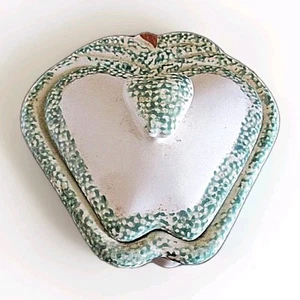 Trinket Box Fruit Shaped Green and White Covered 5.5" x 6" x 2.5" - Picture 1 of 5