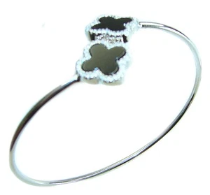 Onyx Four-Leaf Clover Bracelet 925 Sterling Silver Handcrafted Black 8.5g - Picture 1 of 4