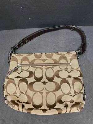 COACH Signature Bag F15067 Khaki Canvas Leather Tote Tan Shoulder Handbag - Image 1 of 4