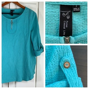 Focus Casual Life türkis strukturierter Quarter Zip Pullover Shirt Damen S Cruise - Bild 1 von 14