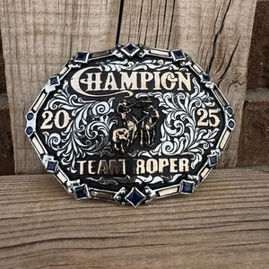 Cowboy Trophy Style Belt Buckle Engraving Rodeo Champion Team Roper Heeler - Picture 1 of 1