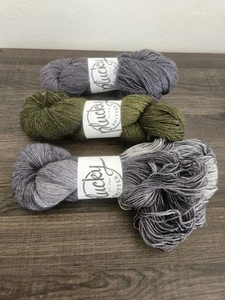 New Lot Of 3 Plucky Nifty Knitter Yarn merino Cashmere Nettle Grays Greens - Picture 1 of 7