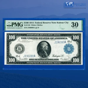 Fr.1123 1914 $100 Dollars Federal Reserve Note KANSAS CITY, PMG VF 30 #96080 - Picture 1 of 3