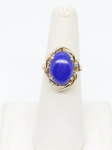 14K Yellow Gold Blue Lapis & Accent Diamond Ring Size 5.75 - Picture 1 of 9