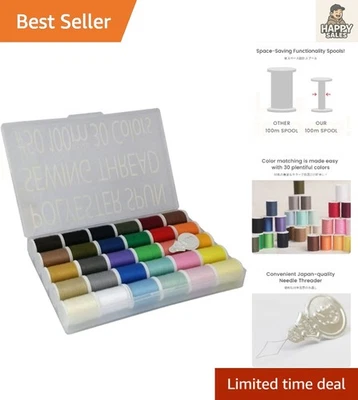 Compact 30-Color Polyester Thread Collection - 100m Spools in Clear Organizer - Image 1 of 4
