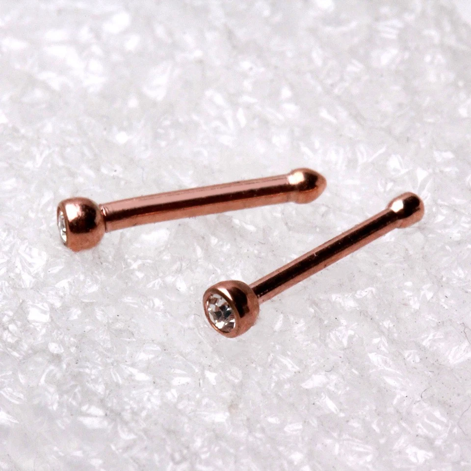 Rose Gold Plated Nose Stud with Press Fit Cubic Zirconia - Image 1 of 1