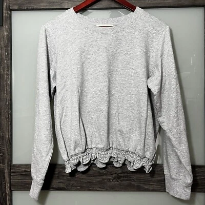Michael Kors Cropped Smock Ruffle Waist Gray Sweatshirt Size Large Cotton Blend - Image 1 of 4