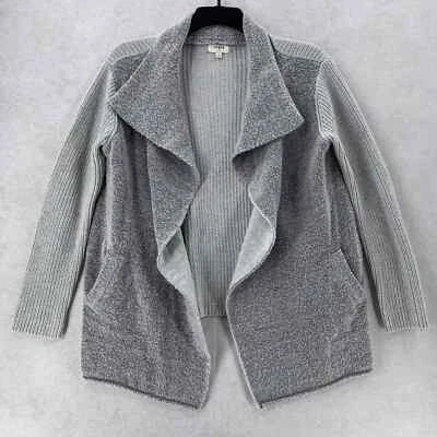 Umgee Textured Waterfall Open Front Cozy Style Cardigan Grey Sweater Womens Lg - Image 1 of 4