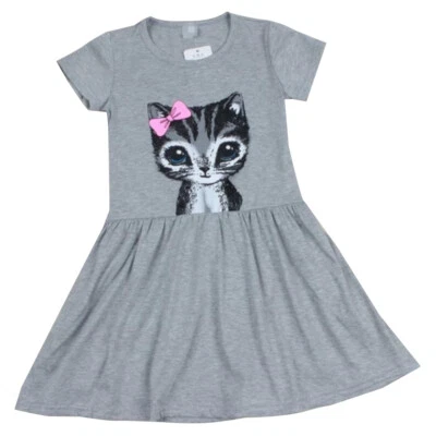 Kids Baby Girls Loose Short Sleeve Swing Dress Party Cat Print Princess Dresses - Изображение 1 из 4