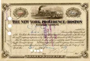 1889 New York Providence & Boston RR Stock Certificate - Picture 1 of 1