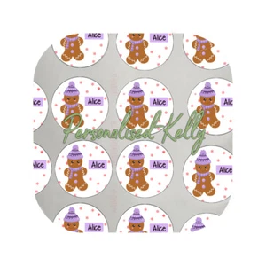 PERSONALISED Purple Gingerbread CHRISTMAS STICKERS LABELS 24 PER SHEET ANY NAME - Picture 1 of 1