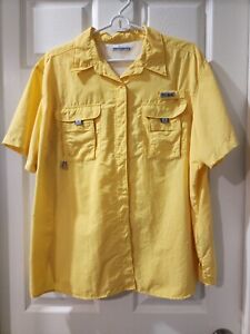 Women’s PFG Bahama Fishing Short Sleeve Shirt, Plus 2X, Yellow, UPF 50