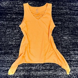 NY&Co Vintage CrissCross V-Neck Hilo Top in Bright Orange SZ Small 🧡NWOT🧡 - Picture 1 of 3