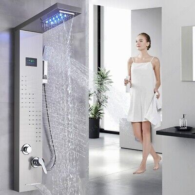LED Shower Panel Column Tower Waterfall Rain Head Massage Jets Stainless Steel • 138.24€