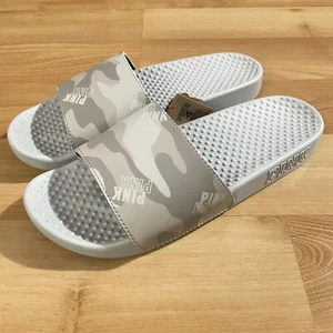 Victorias Secret PINK Camo Slides Beige White Size M Beach Sandals Shower New - Picture 1 of 8