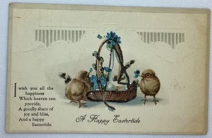 Postcard Happy Eastertide Basket Chiclets Chicks Glitter D147 - Picture 1 of 2