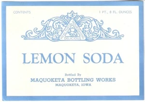 Lemon Soda Original Unused Vintage Label Maquoketa Bottling Works Maquoketa, Ia. - Picture 1 of 1