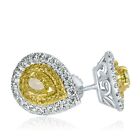 1.35 CT Pear Natural Fancy Yellow Diamond Stud Earrings 14k White Gold