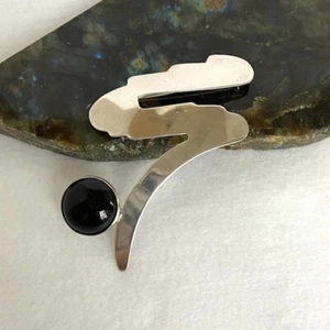 VTG Sterling Silver 925 3.40" Taxco Mexico MCM Modernist Black Onyx Brooch 24g - Picture 1 of 18