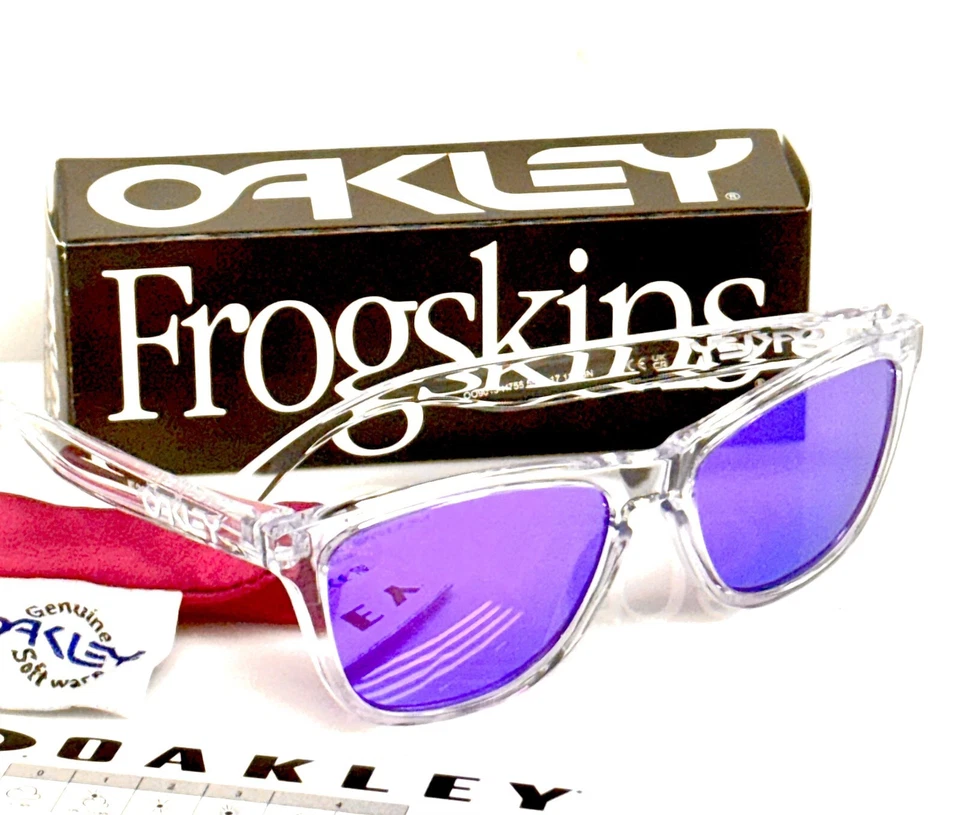 OAKLEY FROGSKINS POLISHED CLEAR W VIOLET PRIZM IRIDIUM LENS SUNGLASSES 9013-H7 - Image 1 of 1