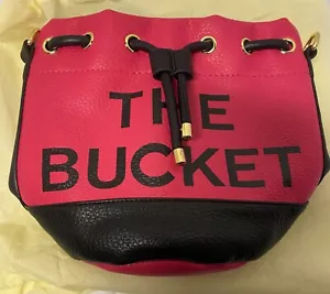 The Bucket~ Pink and Black, Vegan Leather, Drawstring, Cross Body Bag, New! - Picture 1 of 4