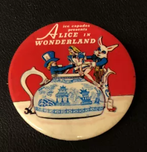 Vintage 1960's Ice Capades Alice IN Wonderland Rabbit Tea Pot Pin Back Button - Picture 1 of 4