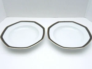 Christopher Stuart YOOO9 Black Dress 2 Soup Bowls Rim White Octagonal Gold Trim - Picture 1 of 4
