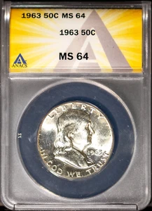 1963 50c Silver Franklin Half-dollar MS 64 ANACS # 7577391 + Bonus - Picture 1 of 2