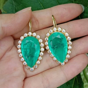 Big Teardrop Light Green Quartz Cz Crystal Dangle Hook Earrings For Women - Picture 1 of 6