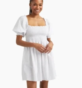 The Hill House Athena Nap Minikleid in Swiss Dot, weiß, Gr. XS - Bild 1 von 8