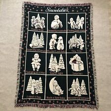 Vtg Snowbabies Christmas Activities Throw Blanket 48x68 Afghan Tapestry