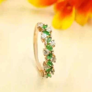2.Ct Marquise Cut Simulated Green Emerald Women Ring 14K Yellow Gold Plated - Picture 1 of 5