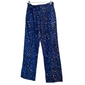 FUZZI Italy Blue Abstract Print Wide Leg Cotton Women Pants Size Small - Picture 1 of 10