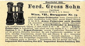 Ferd. Gross Sohn Wien Optiker Armee- Feldstecher Doppel- Fernrohr Annonce 1899 - Picture 1 of 1