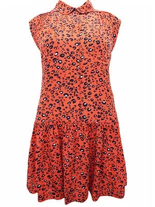 Damen Mandarine Gepard bedruckt Drop Waist Kleid Größe 4-14 - Bild 1 von 5