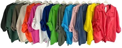 Linen Button Up Tie Front Collared Shirt Summer Lightweight Linen Shirt Top. - Image 1 of 2