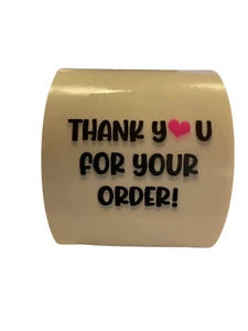 Thank You for your order Stickers | Clear Labels w/ Pink Heart | 500 per roll - Picture 1 of 4