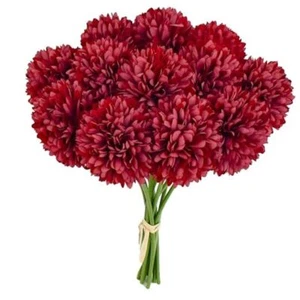 pcs Fake Flowers Artificial Chrysanthemum Ball Silk Flowers Fall 12 Burgundy - Picture 1 of 7