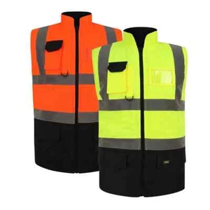 HI VIZ VIS VISIBILITY FLEECE REVERSIBLE BODY WARMER WATERPROOF GILET WAISTCOAT - Picture 1 of 13