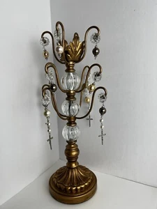 Bronze Gold Colored Candelabra Single Light Votive Candle With 4 Crosses - Picture 1 of 7