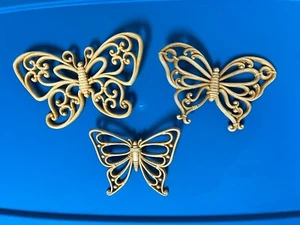 VTG Homco Syroco Set 3 Butterflies Wall Hanging Tan Painted Wicker Look MCM Boho - Picture 1 of 12