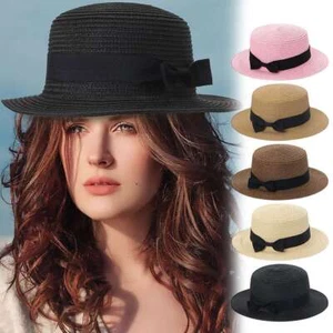 Women Floppy Sun Beach Straw Hat Panama fedora Wide Brim Packable Summer Cap US - Picture 1 of 21