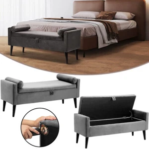 Storage Ottoman Storage Bench Velvet Upholstered Storage Seat Bedroom Footrest - Picture 1 of 12