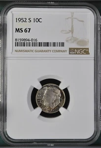 1952-S 10C Roosevelt Dime NGC MS67 8159894-016 - Bild 1 von 2