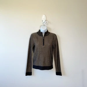 Maglione donna DKNY a costine quarto zip marrone marrone marrone grunge boho Y2K taglia small - Foto 1 di 8