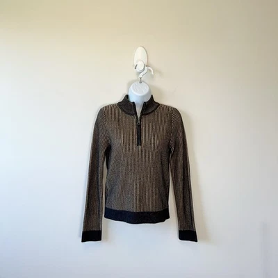 DKNY Women’s Ribbed Quarter Zip Sweater Brown Tan Grunge Boho Y2K Size Small - Image 1 of 4