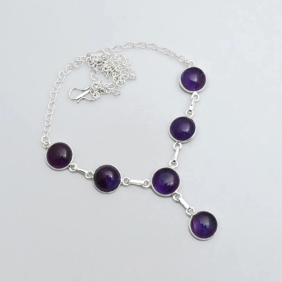 Colar feminino de pedra preciosa de ametista étnica feito à mão 15 gms AN 14415 - Imagem 1 de 1