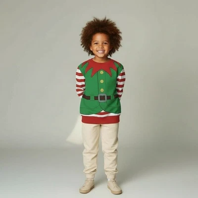 Holiday Time FEA NAVIDAD Niños Sudadera Talla 5-6 (120) Pullover Elfo Elastizado Foto 1 de 4