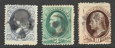 USA Stamps. 3 Fine Used Values From 1870 Issues. 1 cent, 3 cents & 10 cents. - Image 1 of 2