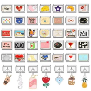 9mm Cocktail Milkshake Sweet Heart Italian Charm Stainless Steel Links Bracelet - Bild 1 von 47